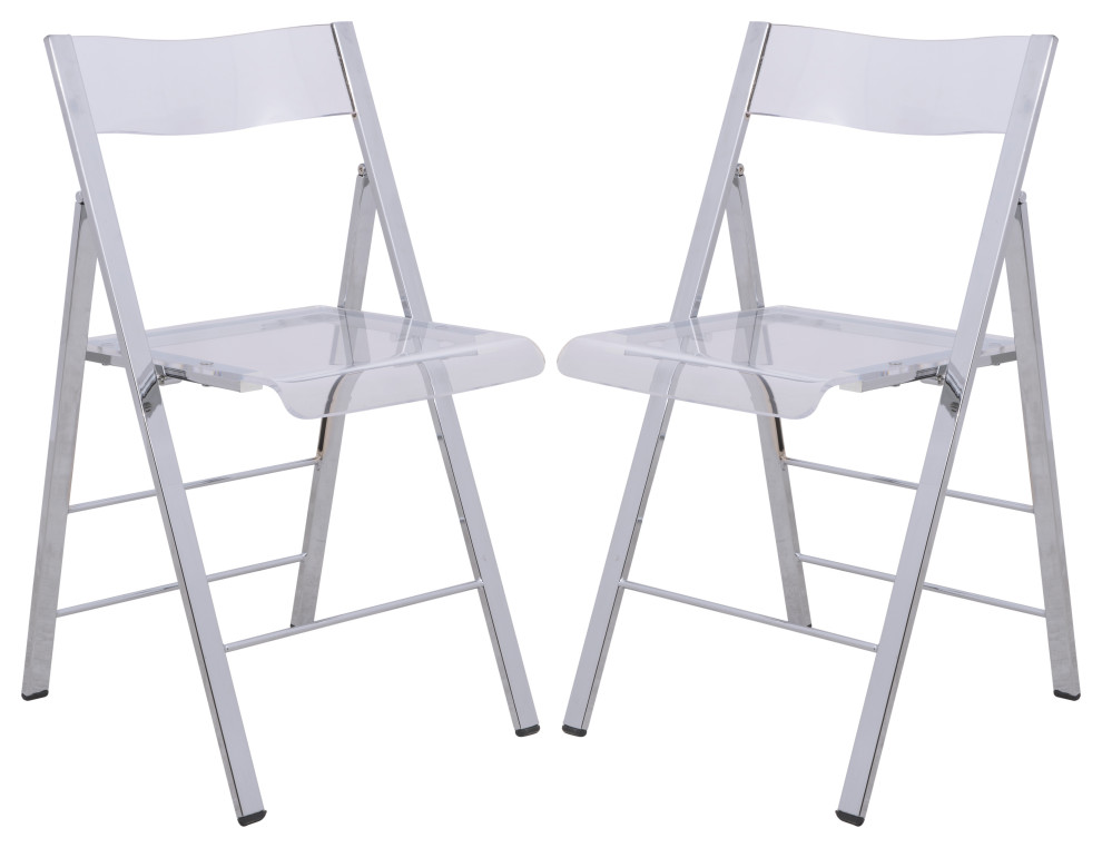 LeisureMod Menno Modern Acrylic Folding Chair  Set of 2 Clear   Contemporary   Folding Chairs And Stools   by Uber Bazaar  Houzz