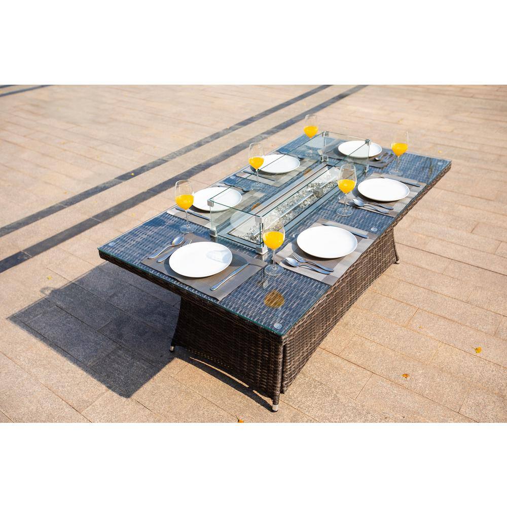 moda furnishings Wesley Brown Frame Rectangle Wicker Outdoor Dinning Fire Pit Table MOG-1106R-Table