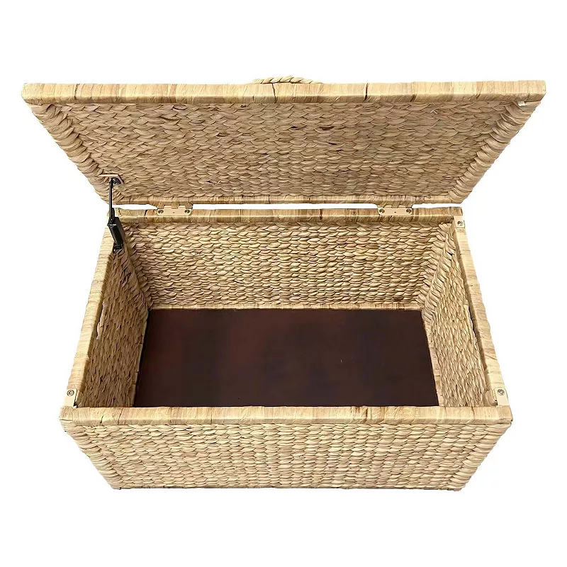 eHemco Water Hyacinth Wicker Storage Trunk with Metal Frame