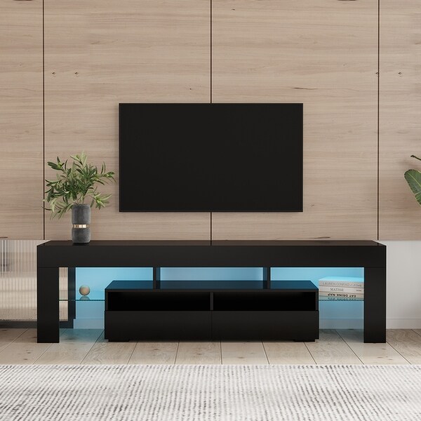 63''L RGB LED Lights TV Stand with 2 Drawerand7 Shelves for 61 in and Up