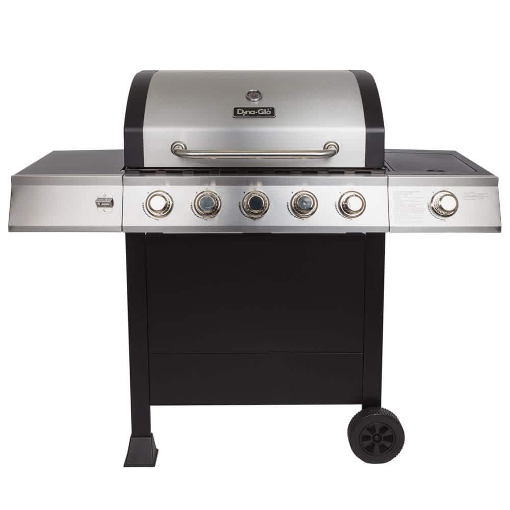 DynaGlo 5Burner Open Cart Propane Gas Grill in Stainless Steel with Side Burner