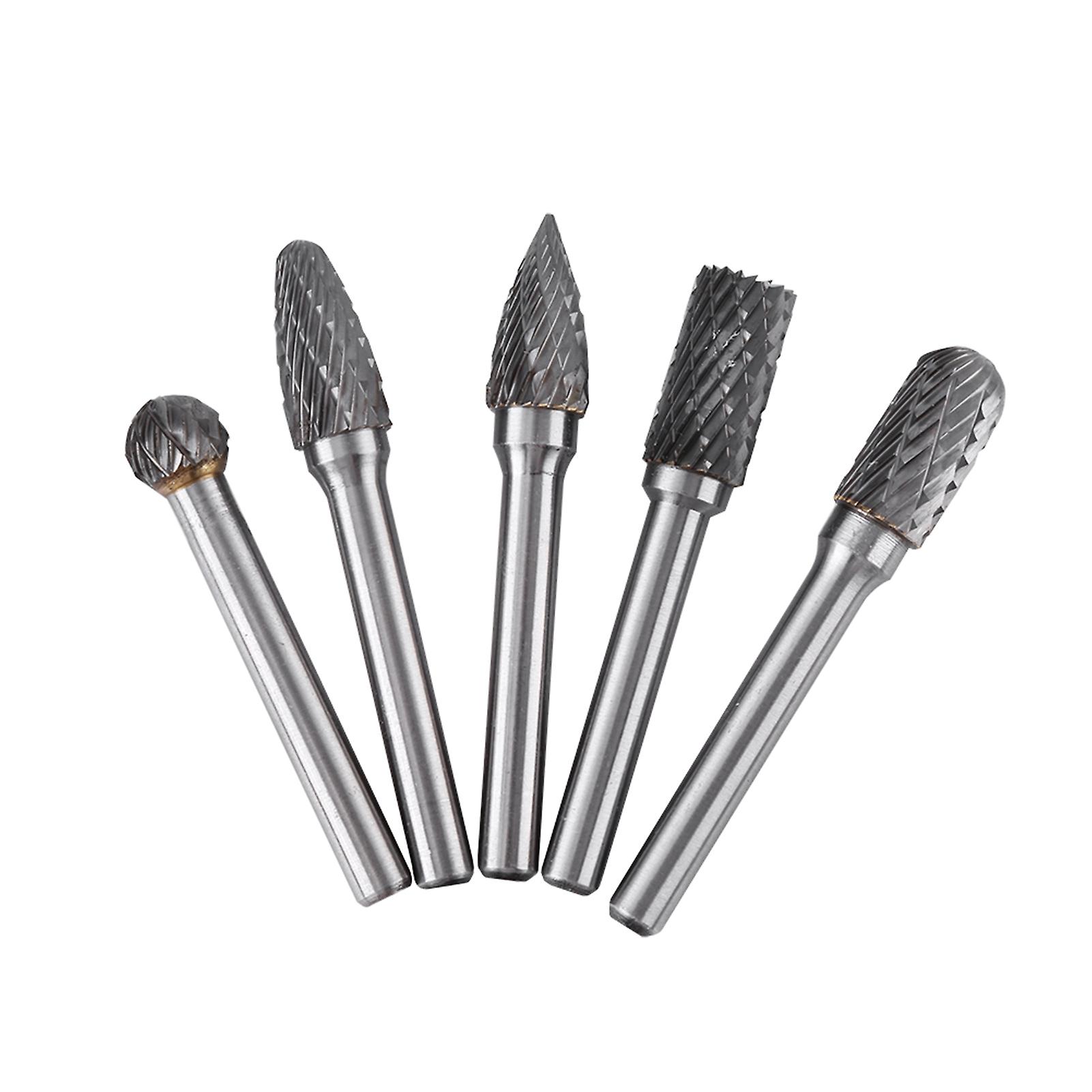 5 Pcs Tungsten Steel Grinding Burr 6mm Shank 10mm Head Rotary Cutter Bits Kit