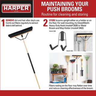 HARPER 24 in. Premium All-Purpose HardwoodSteel Handle Push Broom for Dust and Gravel 20201040