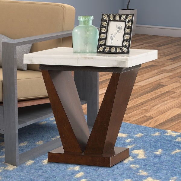 Square Marble Top End Table With Wooden 