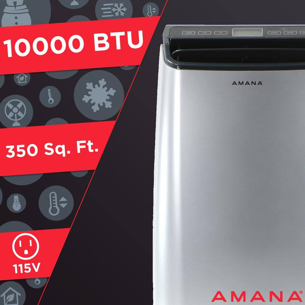 Amana 10000 BTU (6500 BTU DOE) Portable AC with Remote 350 sq. ft. Timer 3-Speed LCD Display Auto-Restart Wheels Silver Gray AMAP101AW-2