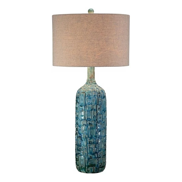 Mid Century Modern Table Lamp Ceramic Tiled Teal Tall - 17