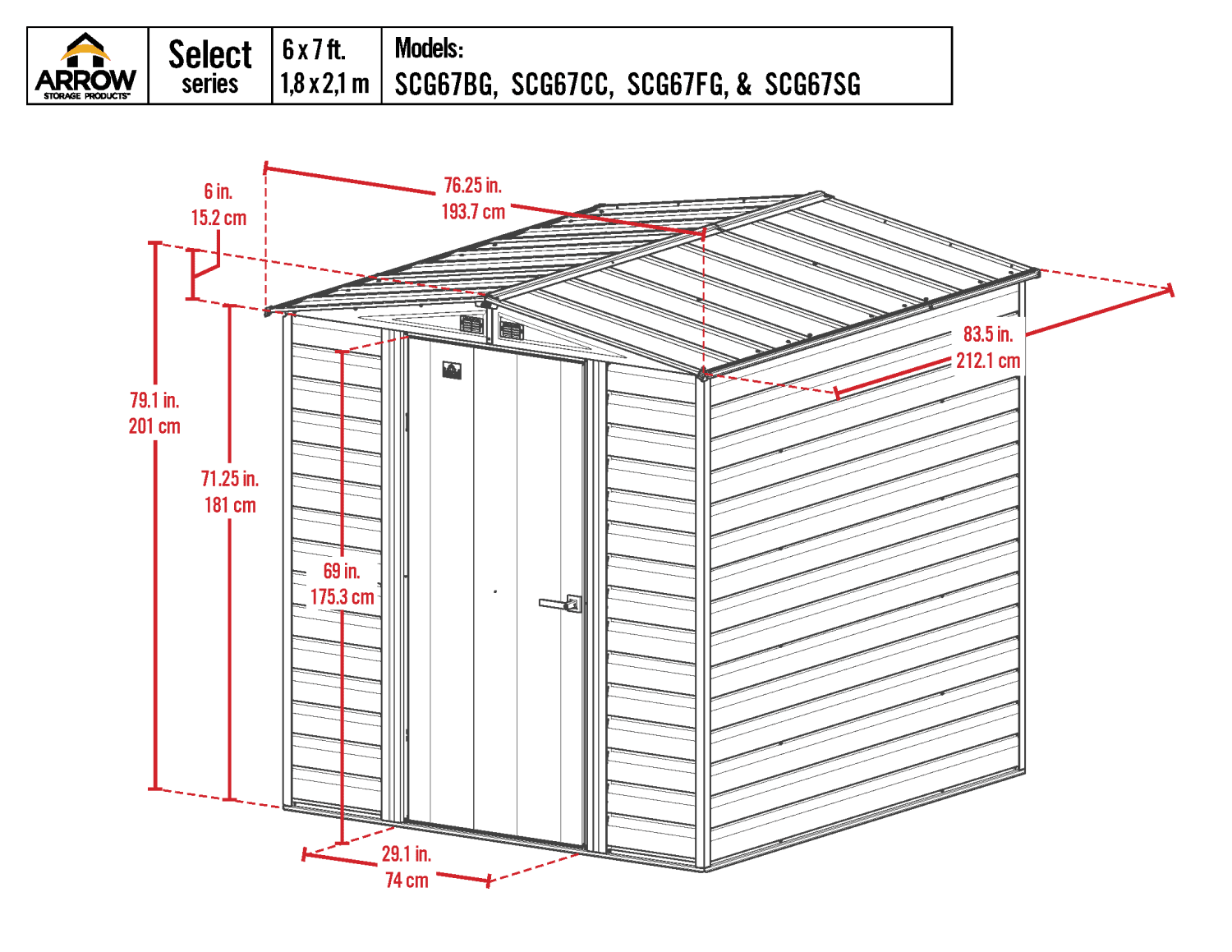 Arrow Select Steel Storage Shed, 6x7, Sage Green