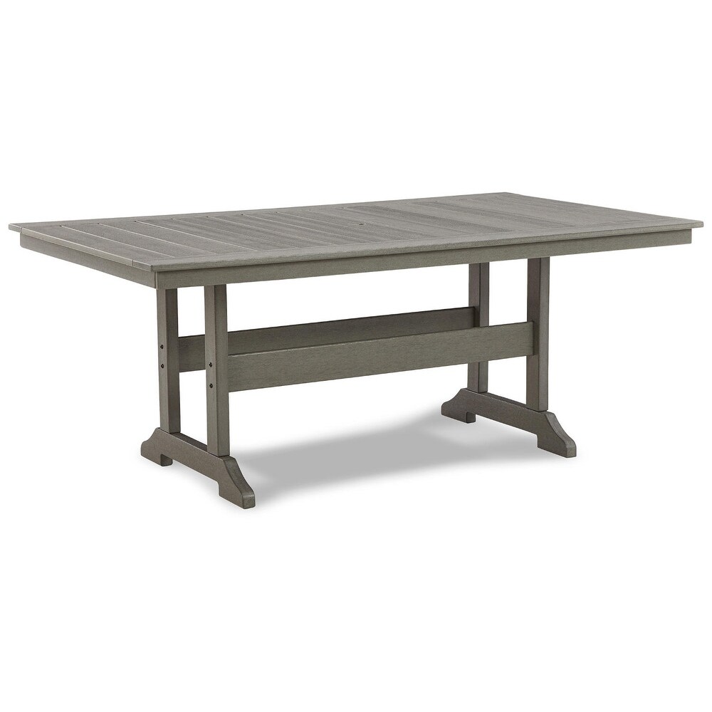 Signature Design by Ashley Visola Gray Rectangular Outdoor Poly  Weather Dining Table with Umbrella Option