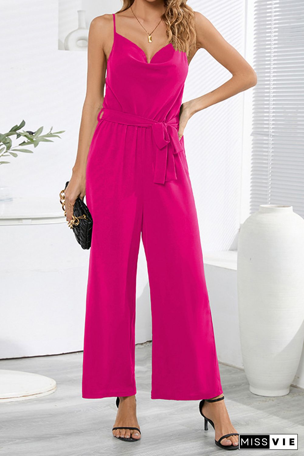 Swing Collar Wide Leg Cami Jumpsuit