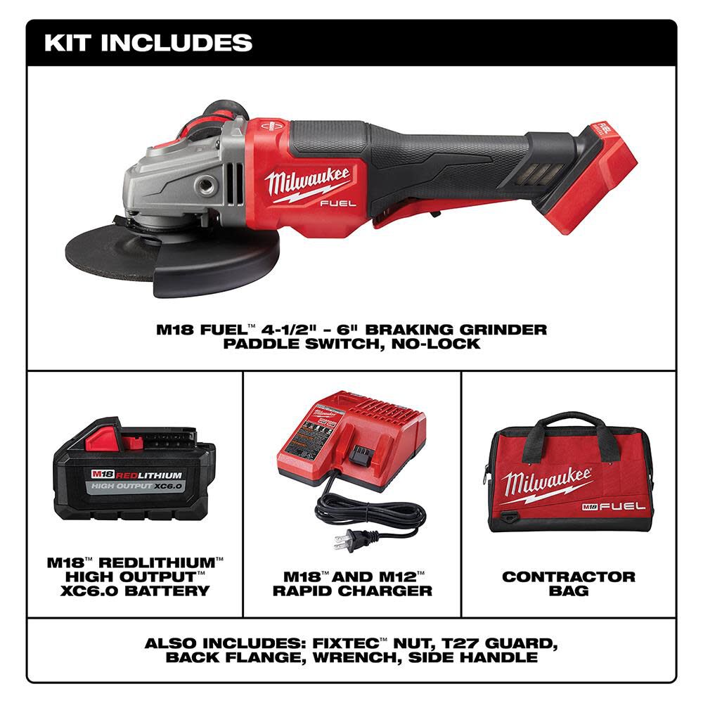 Milwaukee M18 FUEL 4-1/2 in.-6 in. No Lock Braking Grinder with Paddle Switch Kit 2980-21 from Milwaukee