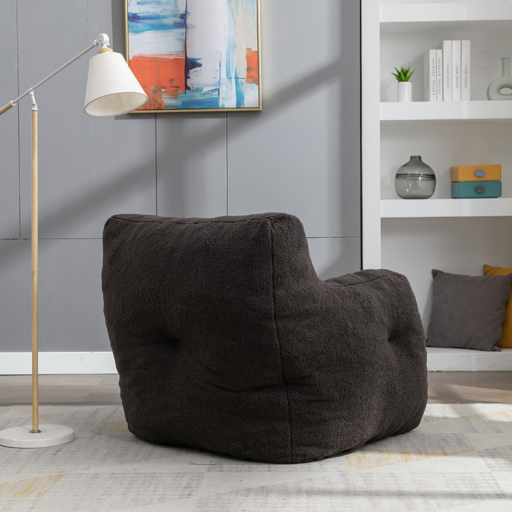 Soft Tufted Foam Bean Bag Chair With Teddy Fabric Bean For Living Room