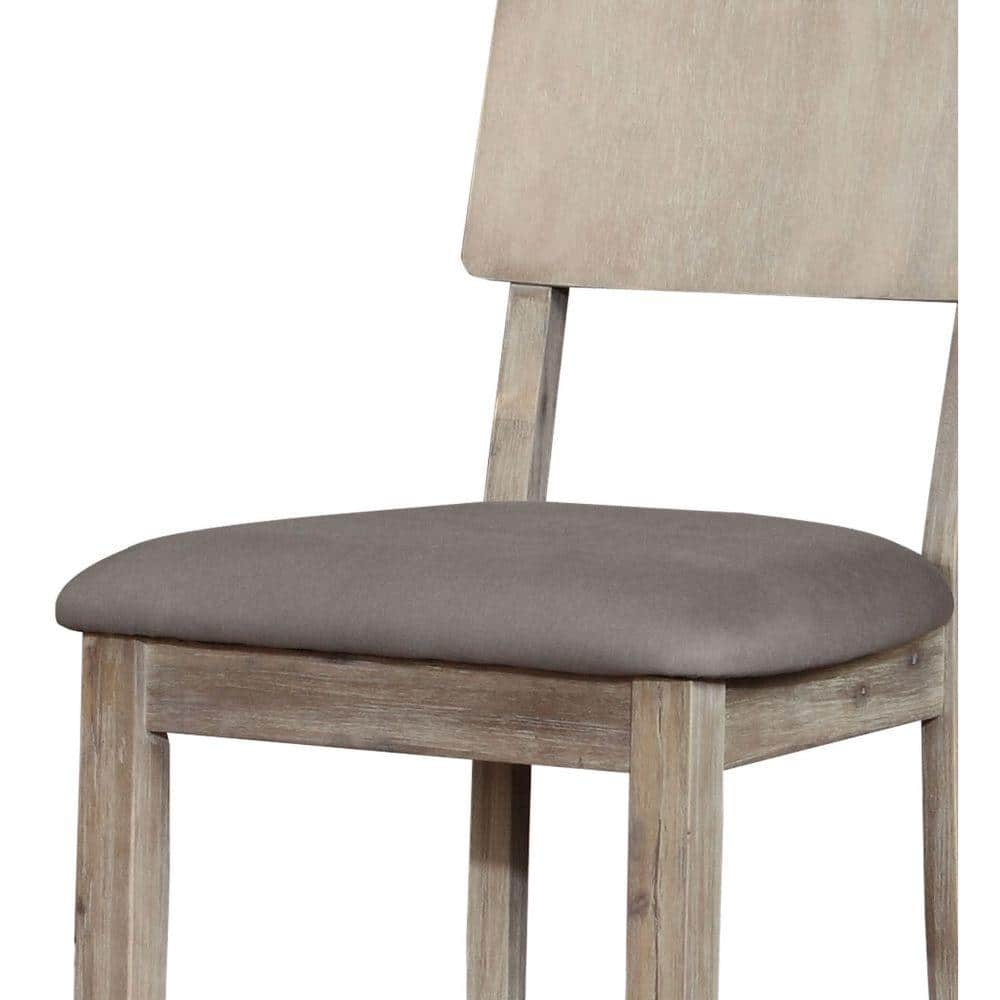 Benjara 43.5 in. H Gray Washed Wooden Bar Stool with Curved Backrest and Padded Seat BM143905