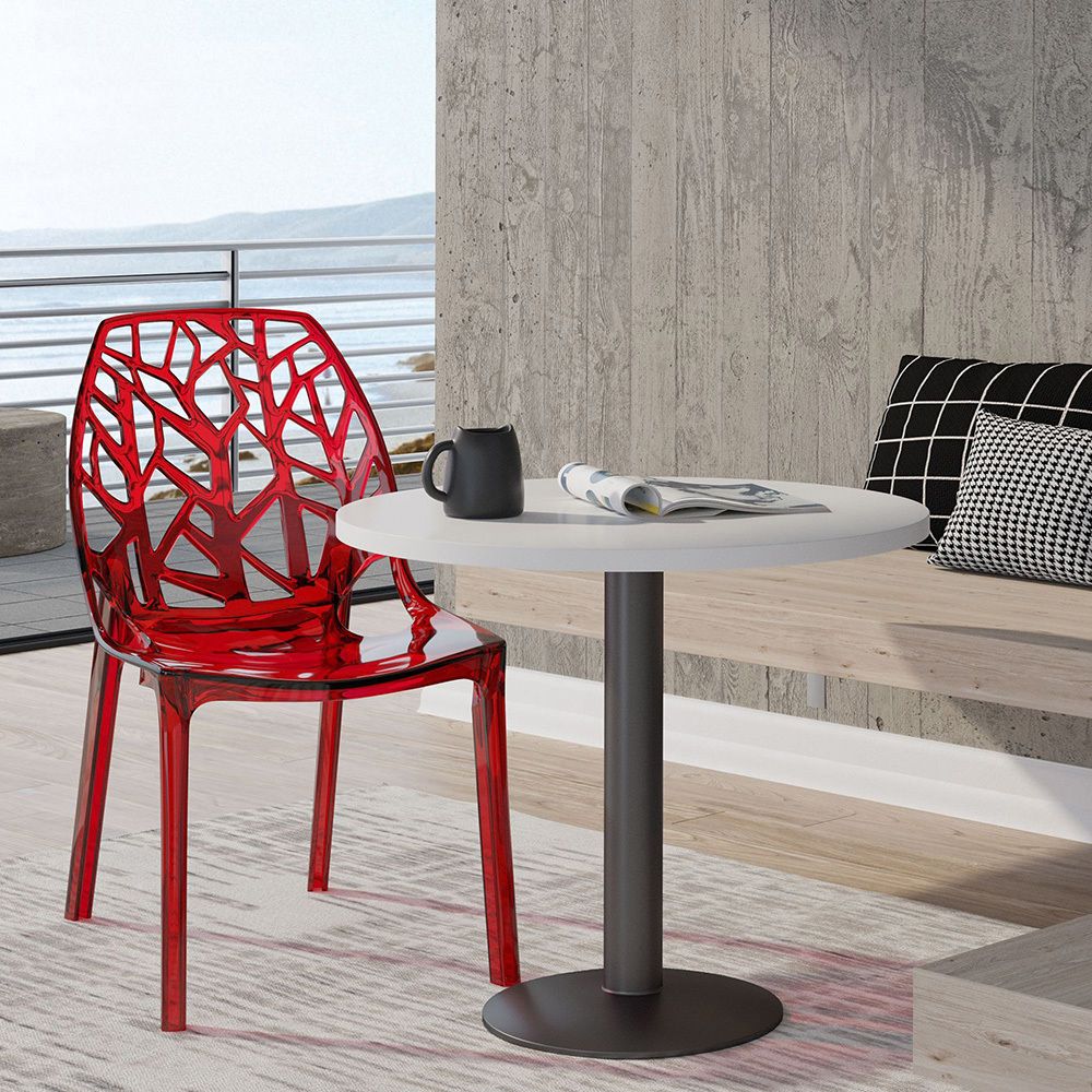 LeisureMod Cornelia Modern Spring Cut-Out Tree Design Stackable Dining Chair - Transparent Red