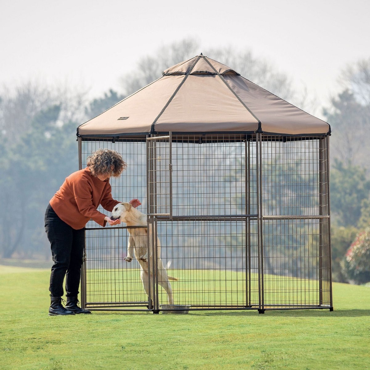 Win World Pet Gazebo Dog Kennel， Earth Taupe， 8-ft