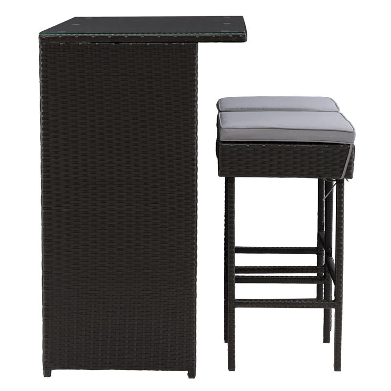 CorLiving Parksville Patio 3pc Bar Set - Black with Ash Gray Fabric Cushions