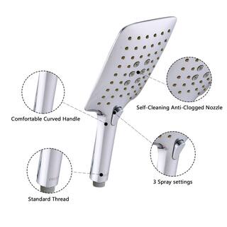 Aurora Decor ACA 3-Spray Patterns with 1.8 GPM 5 in. Rectangle Wall Mount Handheld Shower Head with Hose in Chrome SFMSHD2B12BN