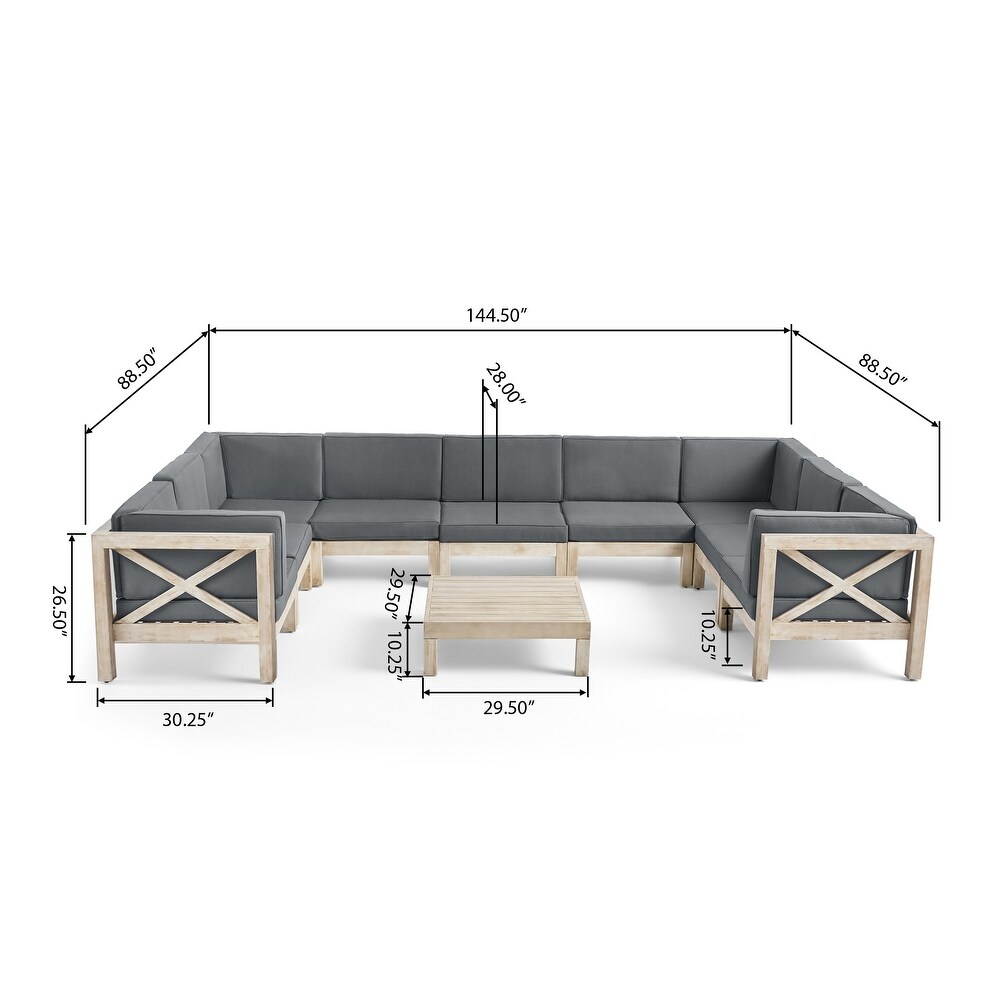 Brava Outdoor 9 Seater Acacia Wood Sectional Sofa Set by Christopher Knight Home