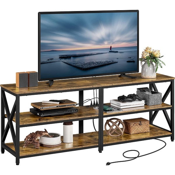 TV Stand with Power Outlets to 65 Inches， Industrial TV Console with 3-Tier Storage Shelves， Media Entertainment Center