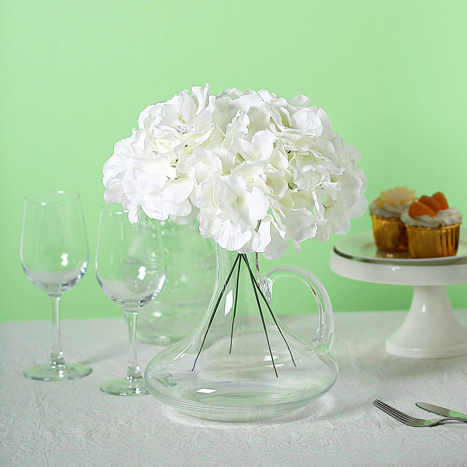 10 Flower Head and Stems Cream Artificial Satin Hydrangeas, DIY Arrangement