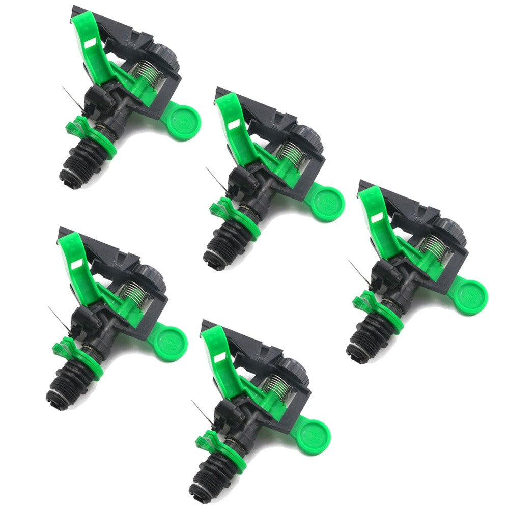 Sufanic Plastic Sprinkler Head，5Pcs ABS Impact Sprinkler Head Adjustable 0-360 Degree 34Ft-60Ft Spray Distance，Black