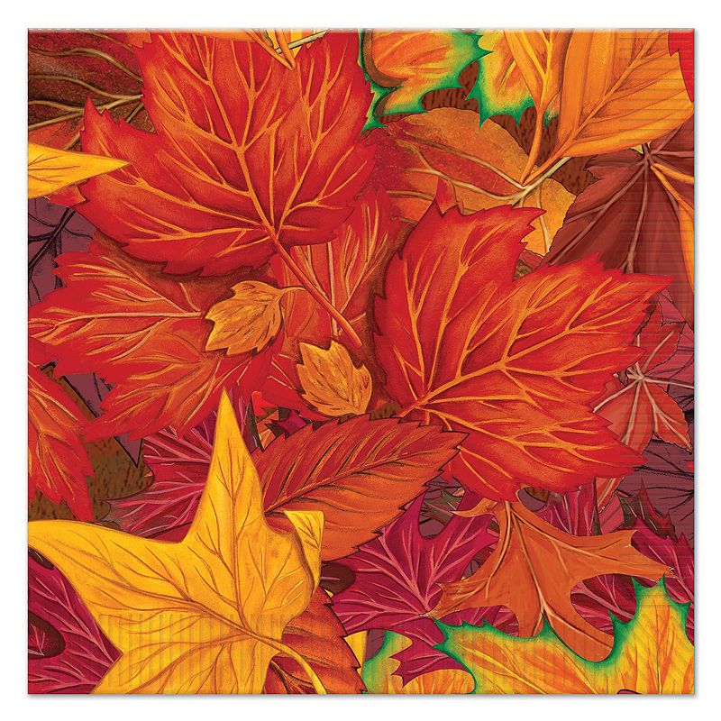 Club Pack of 192 Majestic Red and Gold Fall Leaf Thanksgiving Party Luncheon Napkins