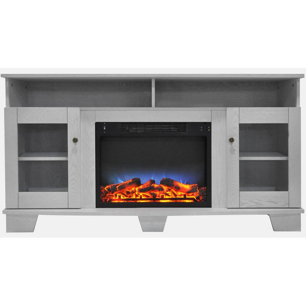 Cambridge Savona 59 in. Electric Fireplace in White with Entertainment Stand and Multi-Color LED Flame Display CAM6022-1WHTLED