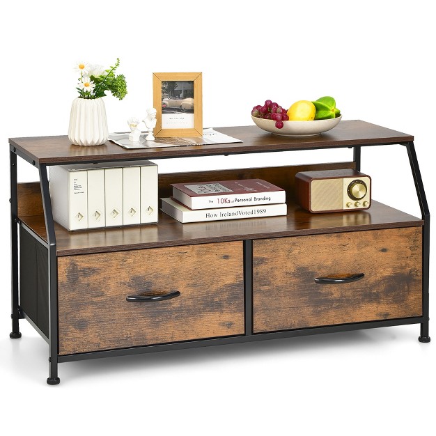 Costway Dresser Tv Stand Media Console Table Organizer W 2 Storage Drawer amp Open Shelves