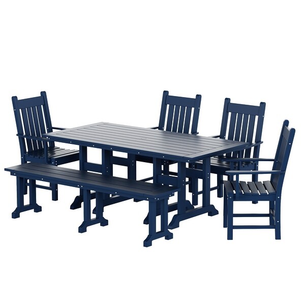 Polytrends Laguna Hdpe All Weather Outdoor Patio Dining Set with Rectangle Table，Arm Chairs and Bench (6Piece Set)