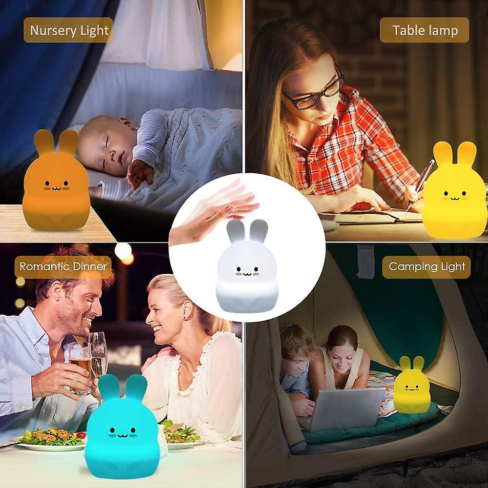 Kids Night Light Rabbit Lamp Soft Silicone Bedside Lamp 9 Colors Rechargeable Remote Control Led Night Light For Gift/office/bedroom/outdoor