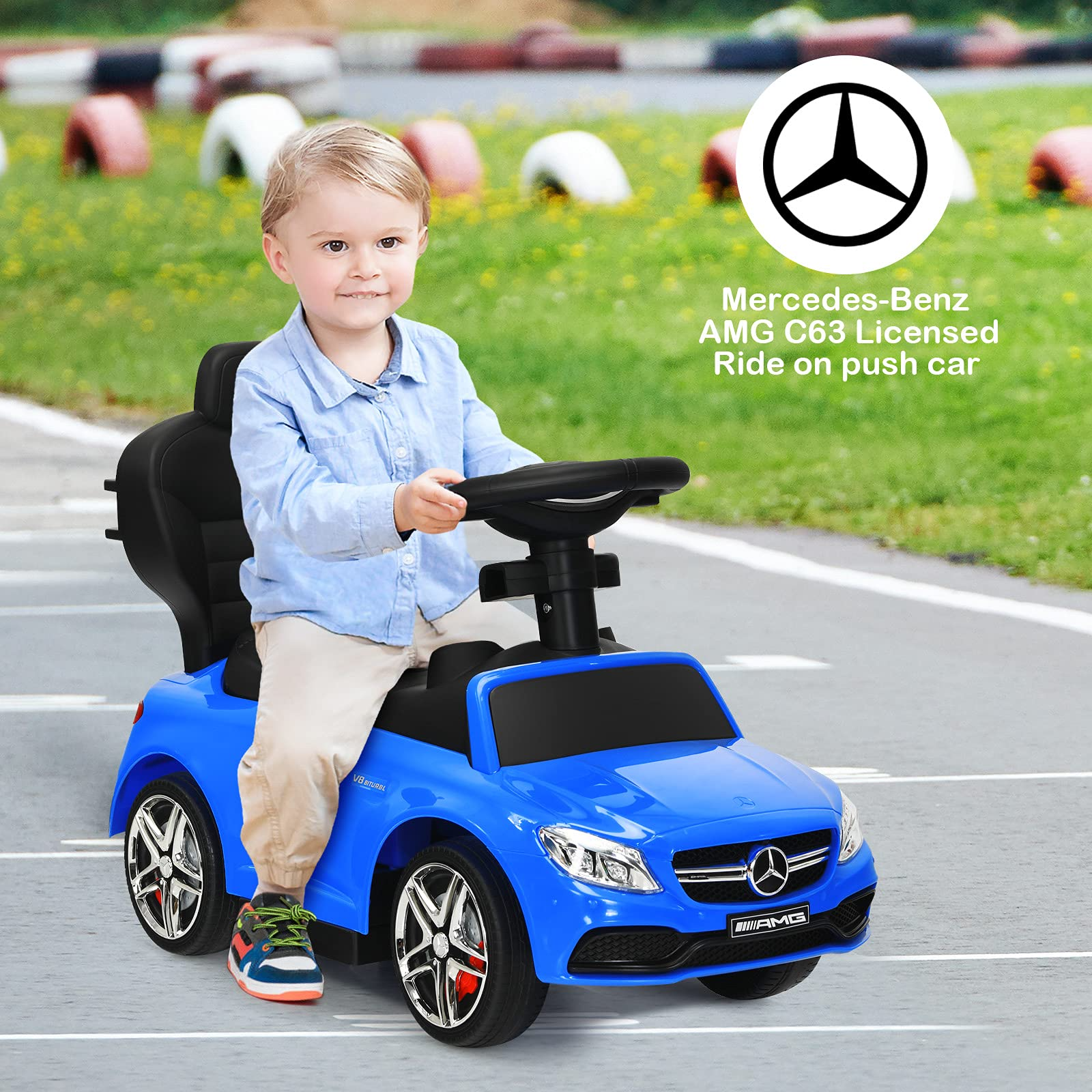 Costzon Push Car for Toddlers, 3 in 1 Mercedes Benz Stroller Sliding Walking Car w/ Canopy, Red