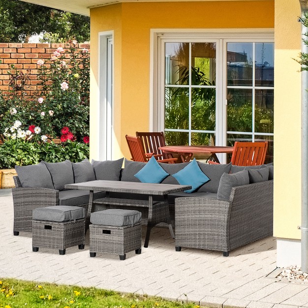 Outsunny 6 Pieces Patio Wicker Conversation Furniture Set Outdoor All Weather Pe Rattan Sectional Sofa Set Table amp Cushions