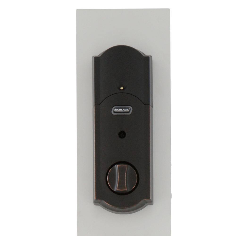 Schlage Camelot Aged Bronze Sense Smart Door Lock with Left Handed Accent Lever Door Handleset BE479AA V CAM 716 + FE285 CAM 716 ACC LH