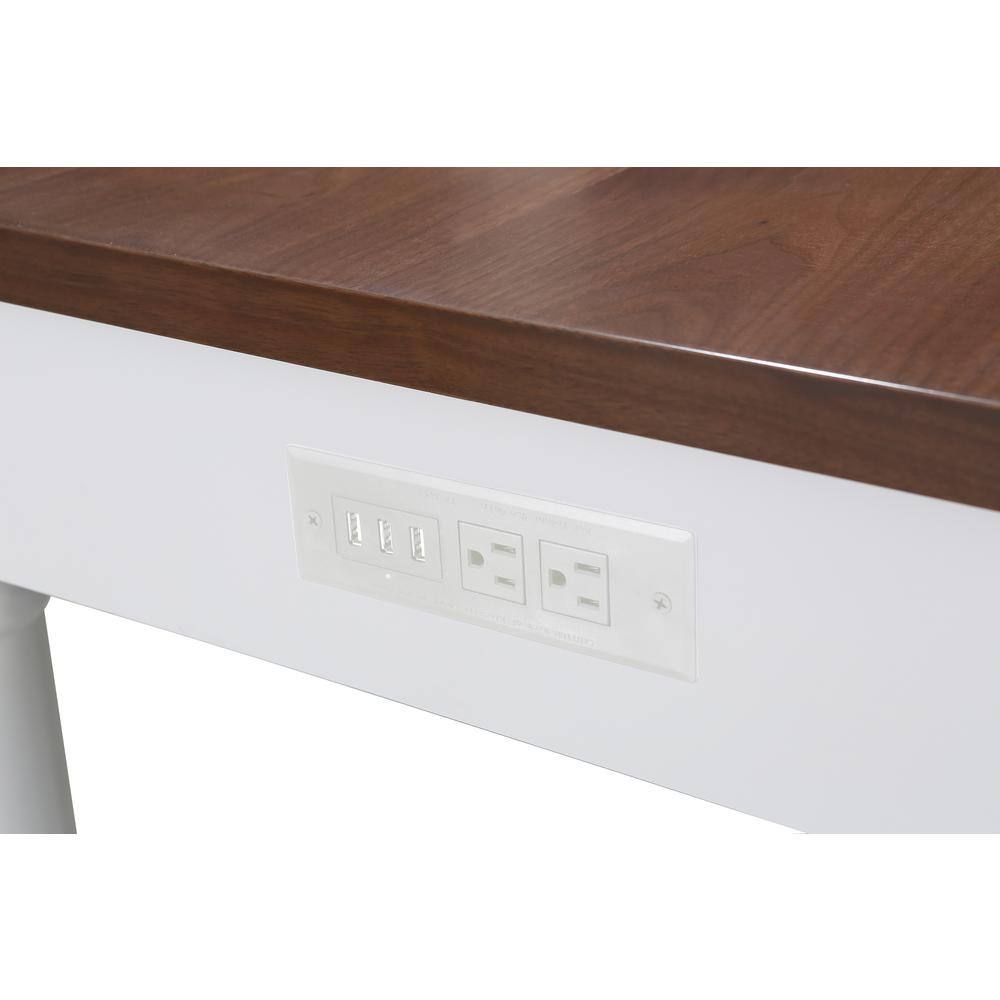 Design Element Monterey White 80 in. Kitchen Island with Wood Countertop KD-03-80-W-WD