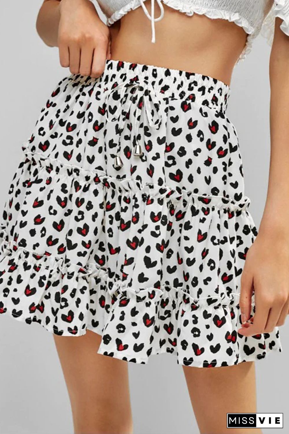 Floral Print Ruffle Drawstring A-line Mini Skirt Wholesale