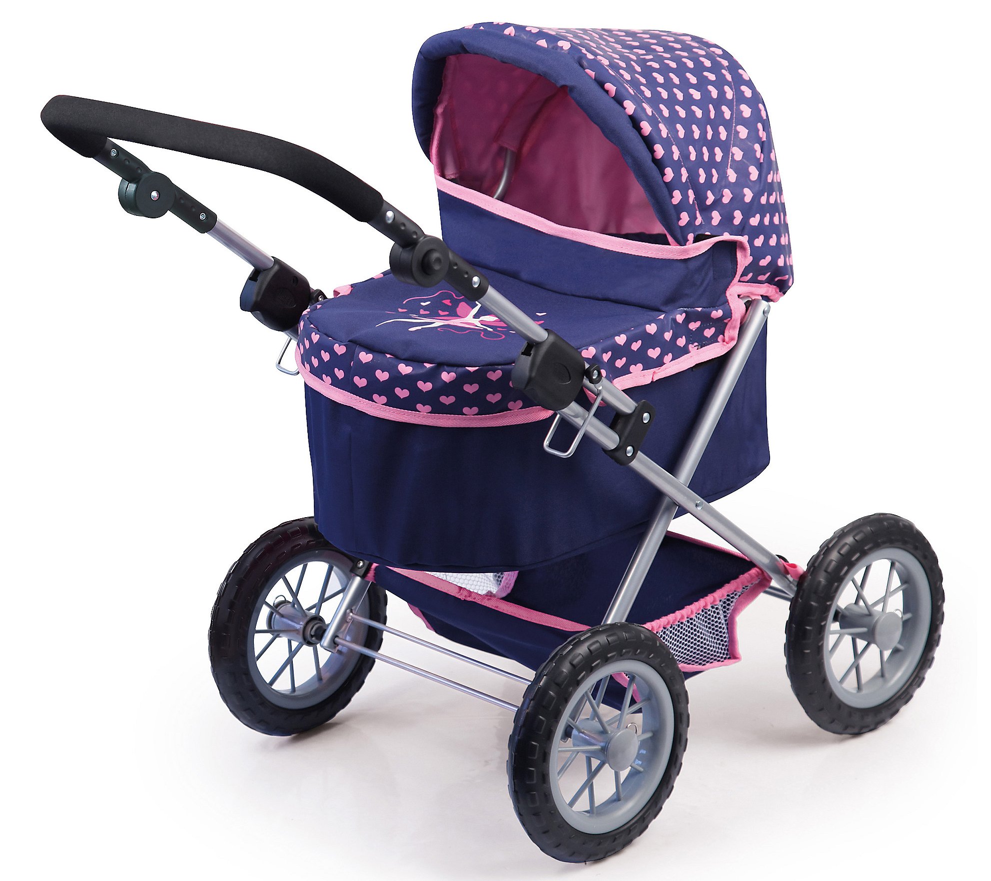 Trendy Pram Stroller For Toy Baby Dolls Navy Pi nk