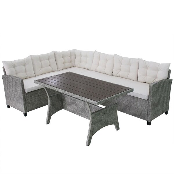 3 Piece Garden Lounge Set with Cushions Poly Rattan Gray - Overstock - 35109187