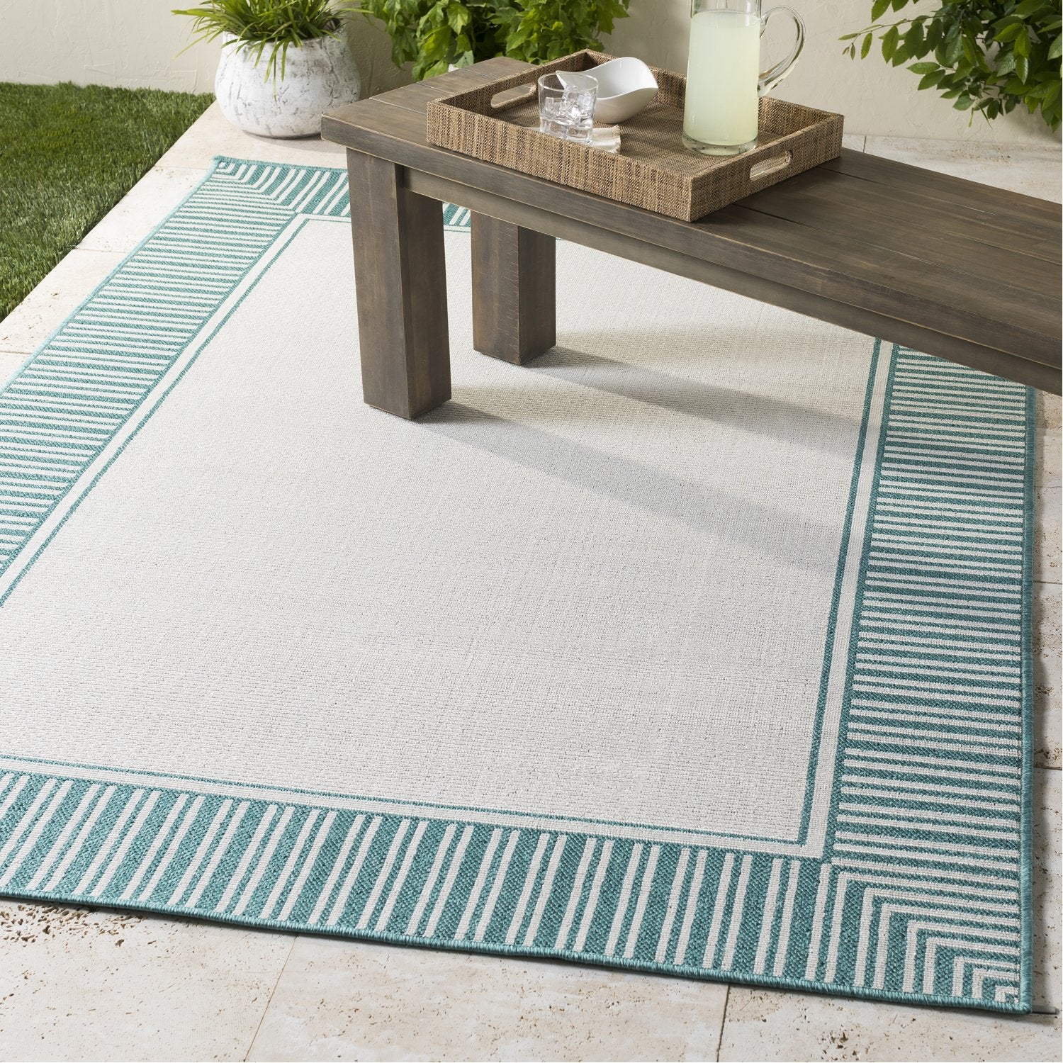 Alfresco Rug in Teal & White