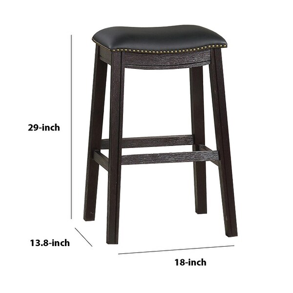 Curved Leatherette Bar Stool with Nailhead Trim， Set of 2， Black