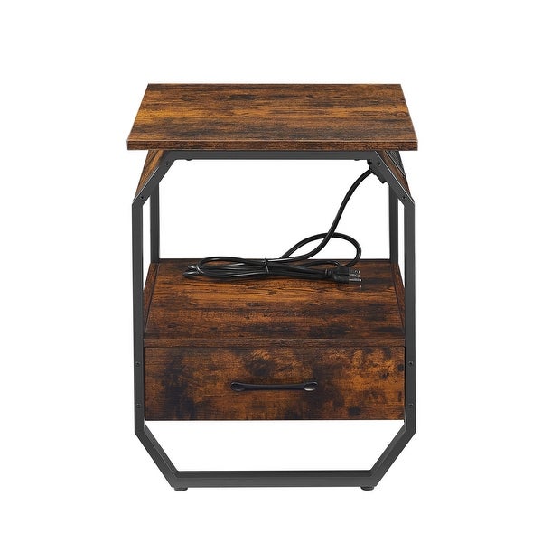 Side Table With Charging Station And Drawers