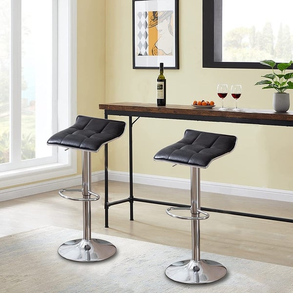 PU Leather Swivel Bar Stools Set of 2， Square Backless Adjustable Tall Stools，with Metal Base Swivel Counter Stools