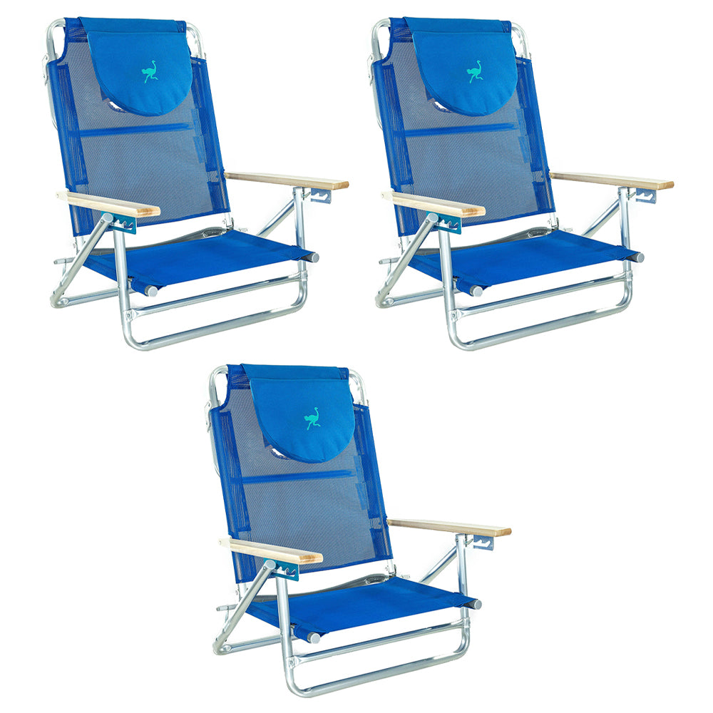 Ostrich SBSC-1016B South Adult Beach Lake Sand Lounging Chair， Blue (3 Pack)