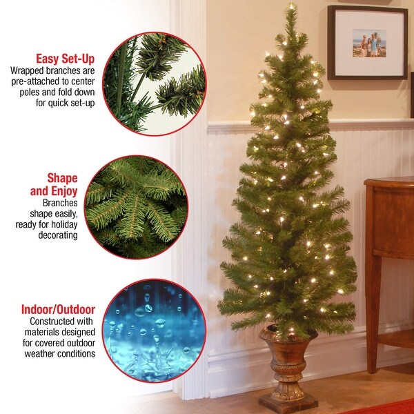 Prelit Artificial Christmas Tree For Entrances | Includes Prestrung White Lights and Stand | Montclair Spruce，5 ft