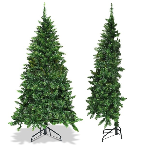 Gymax 6ft LED Prelit Half Christmas Tree PVC Artificial Tree w/ 8