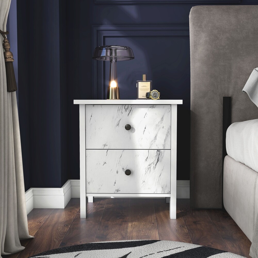 DH BASIC Transitional Neutral Finish 2 Drawer Nightstand by Denhour