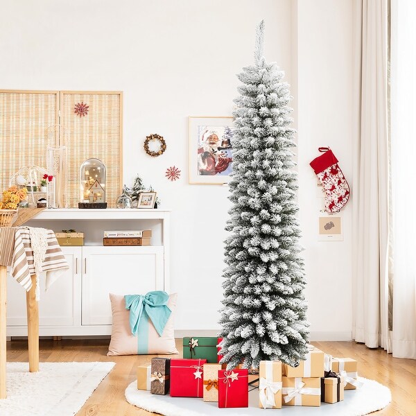 6Ft Pencil Slim Artificial Flocked Green Christmas Tree