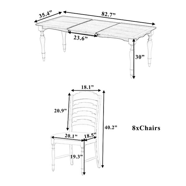 Extendable Dining Table Set with Removable Leaf and 8 Upholstered Chair