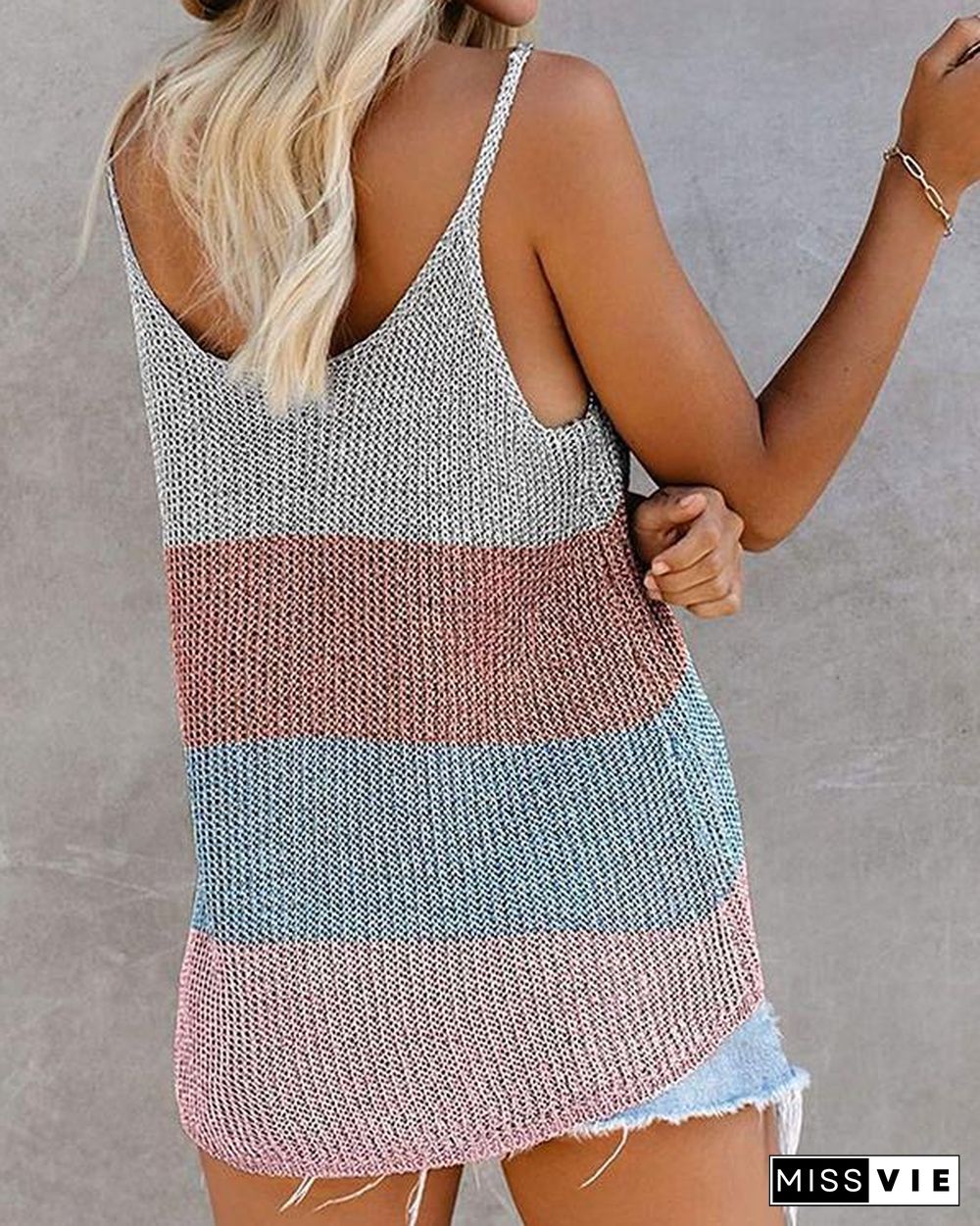 Knitted Spaghetti Holiday Sleeveless Ribbed Blouse