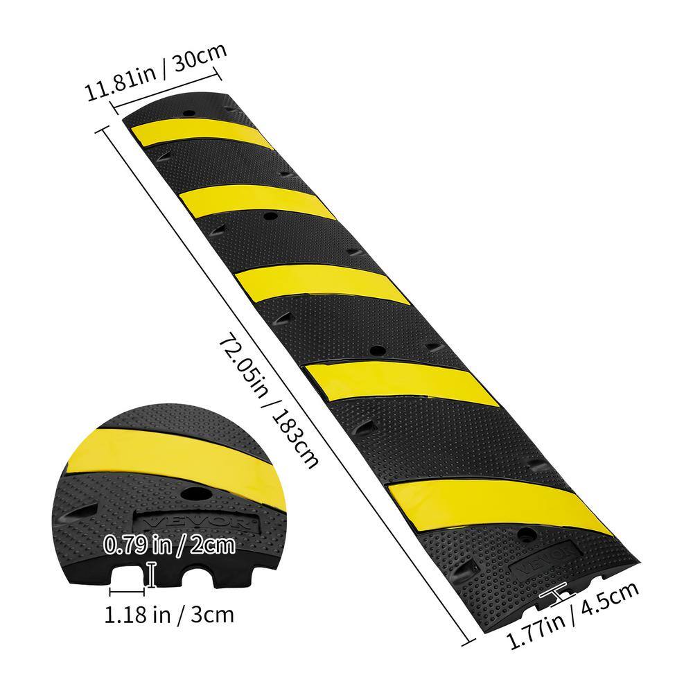 VEVOR 72 in. x 11.81 in. Cable Protector Ramp 2 Channel 22000 lbs. Load Raceway Cord Cover Rubber Speed Bump for Traffic Roads JSDDLBHQXJZTA4MA6V0