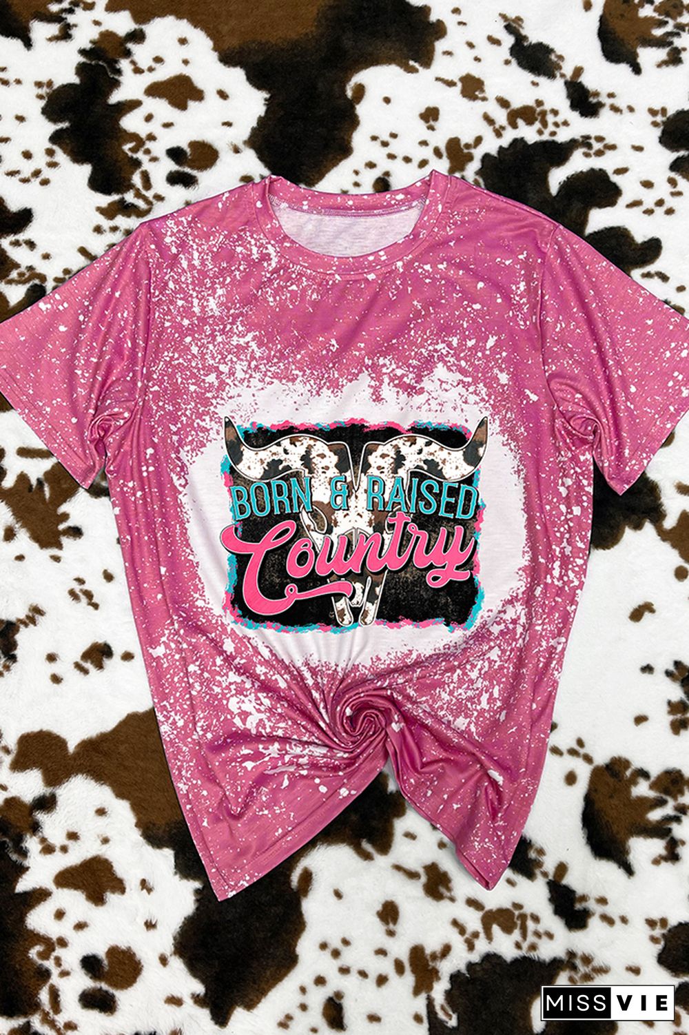 Born And Raised Country Cow Print Graphic Tee Wholesale