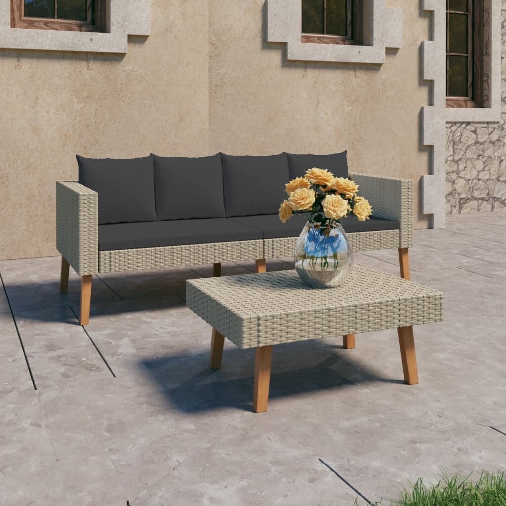 2 Piece Patio Lounge Set with Cushions Poly Rattan Beige - Overstock - 36226041